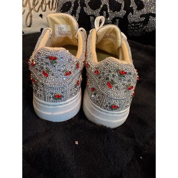 betsey Johnson rhinestone crystal cherry cherries fashion sneakers shoes flats - Picture 5 of 8